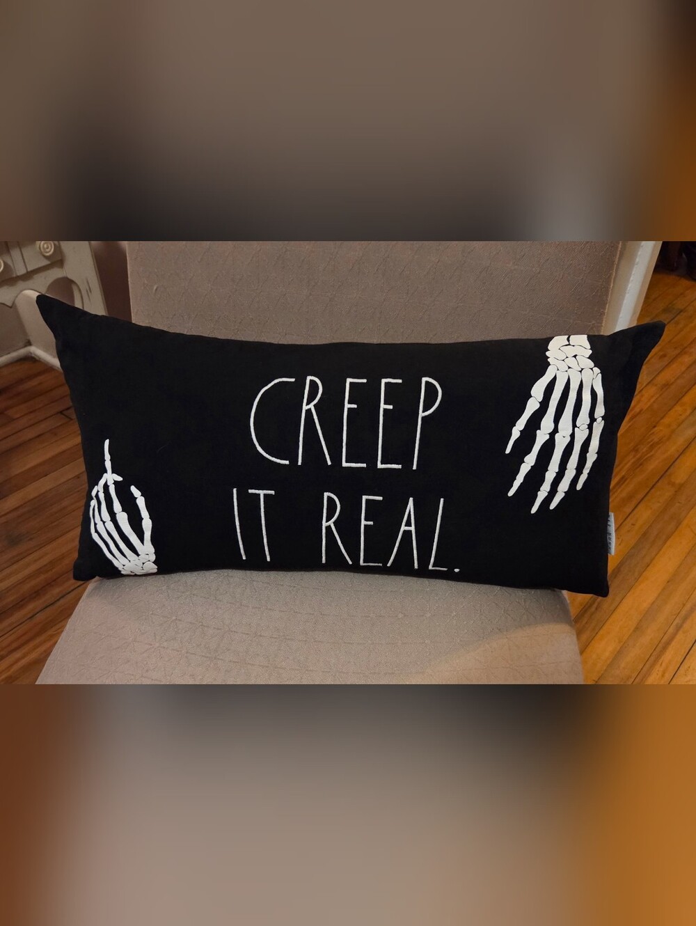 Rae Dunn Black Pillow with White 'Creep It Real' Lettering Halloween